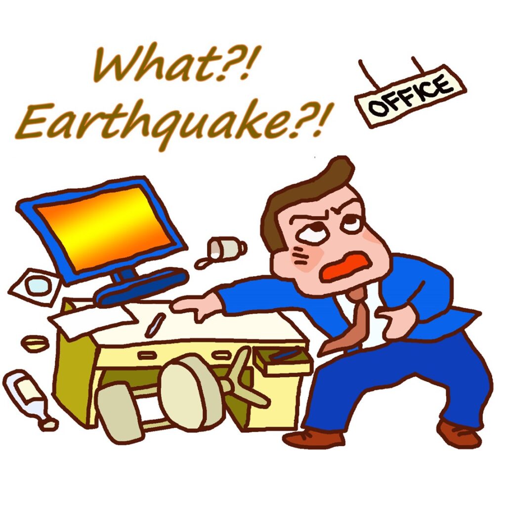 Computers, monitors, filing cabinets, printers, and wheeled office equipment can become dangerous during strong shaking.
