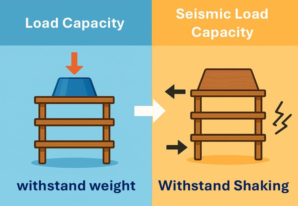 comparison between ;oad capacty and seismic load capacity