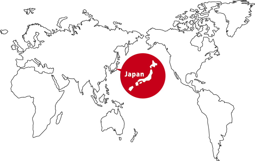 world map, pointed Japan