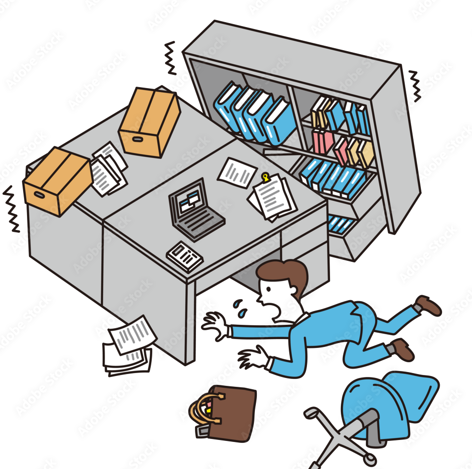 Office chaose during earthquake unless seismic countermeasures are taken.