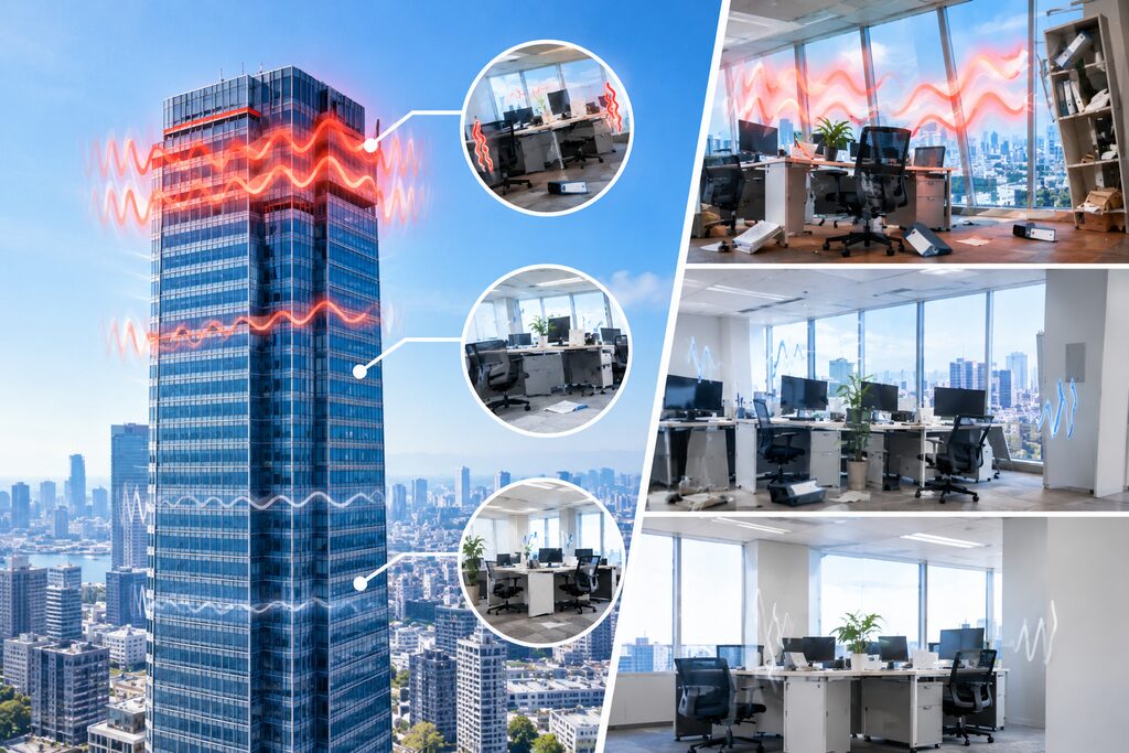 The upper floors generally experience greater movement than the lower floors.
