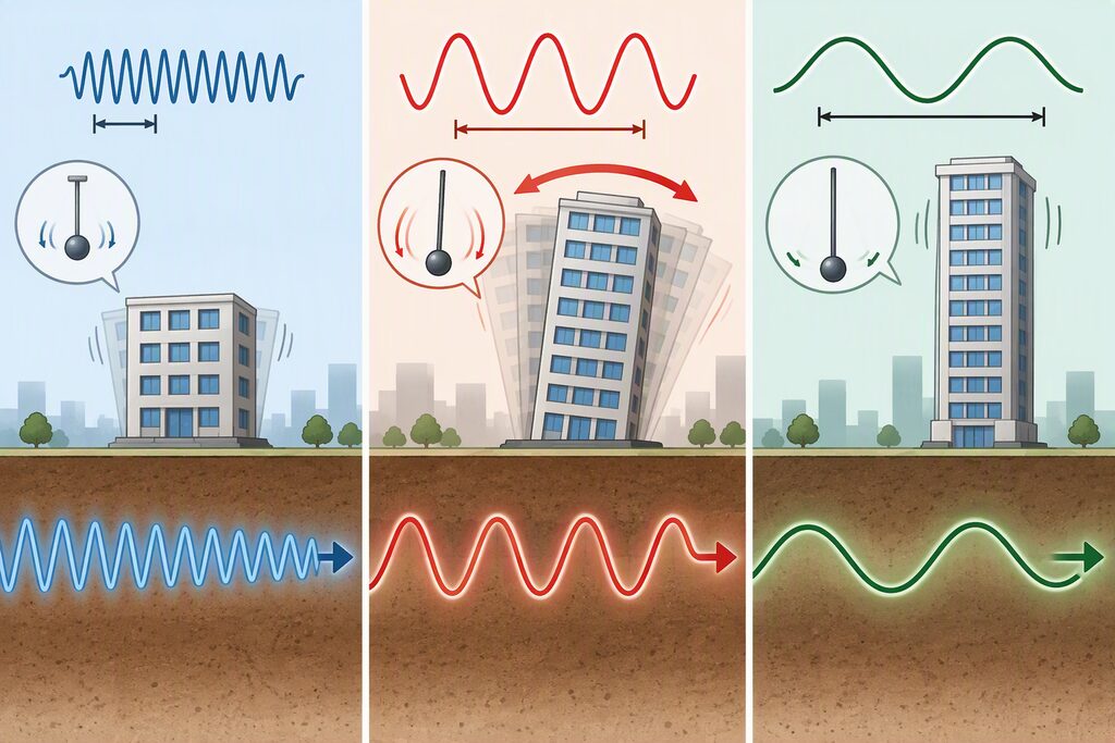 A building does not respond in the same way to every type of ground motion. Buildings have their own natural periods.
