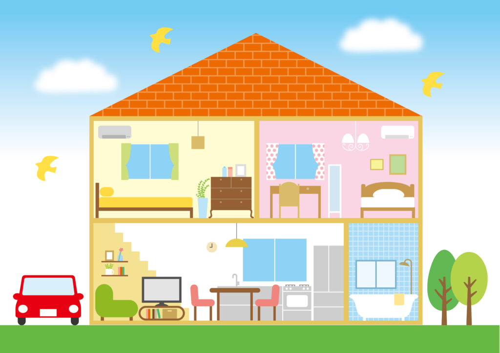 A family home with arranged rooms