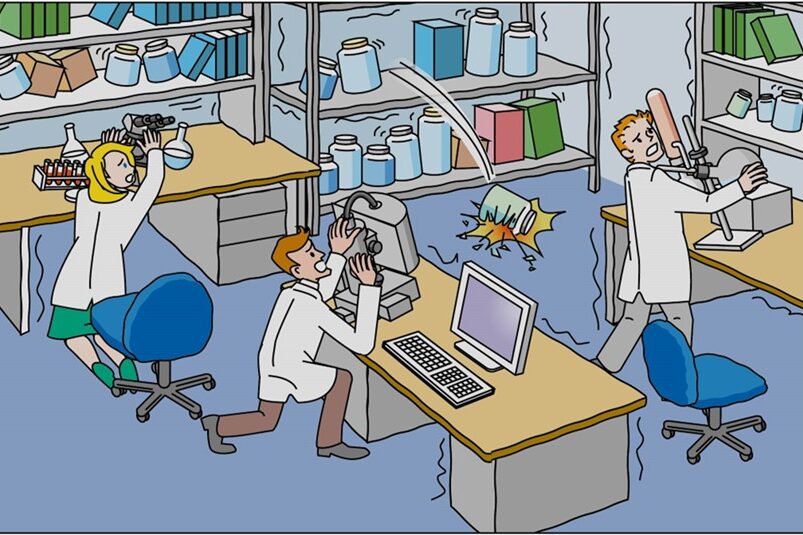Possible damage due to seismic shocks in a lab.