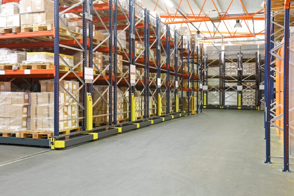 One of the top priorities in earthquake preparedness for factory warehouses is preventing racks from toppling over.