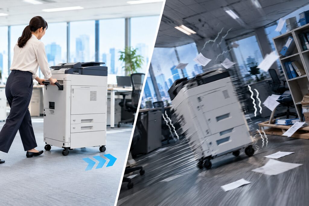 Equipment on casters is convenient and easy to move under normal circumstances, but during an earthquake, that mobility becomes a risk.